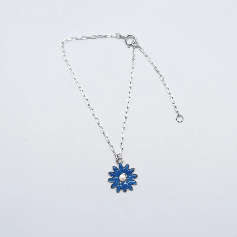 Enamel daisy simple Bracelet 雛菊 銀色925 鏈式手鏈 (腳鏈)