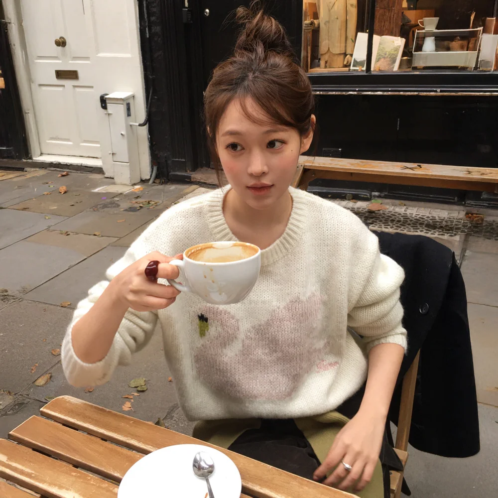 天鵝 提花 寬鬆 針織衫_Ivory