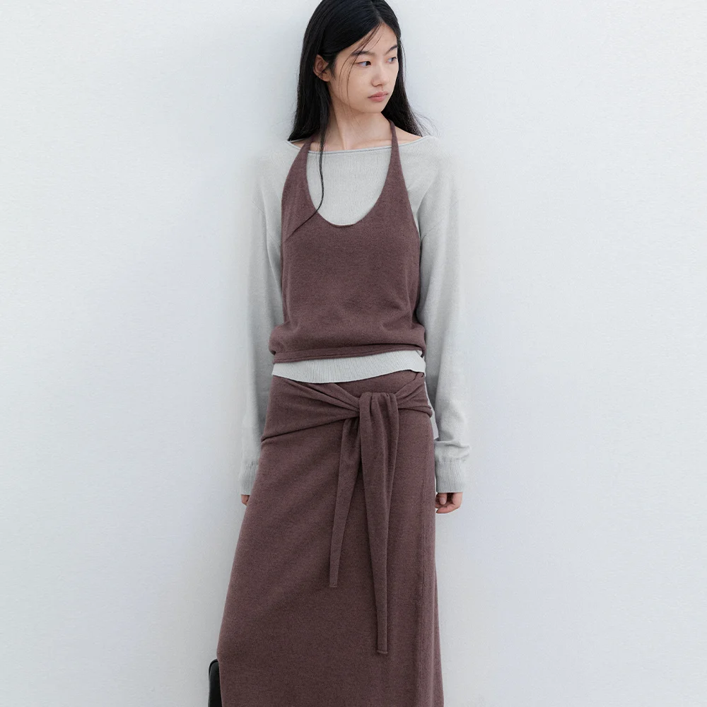 (SK-5130)WAIST TIED MAXI KNIT SKIRT SET UP
