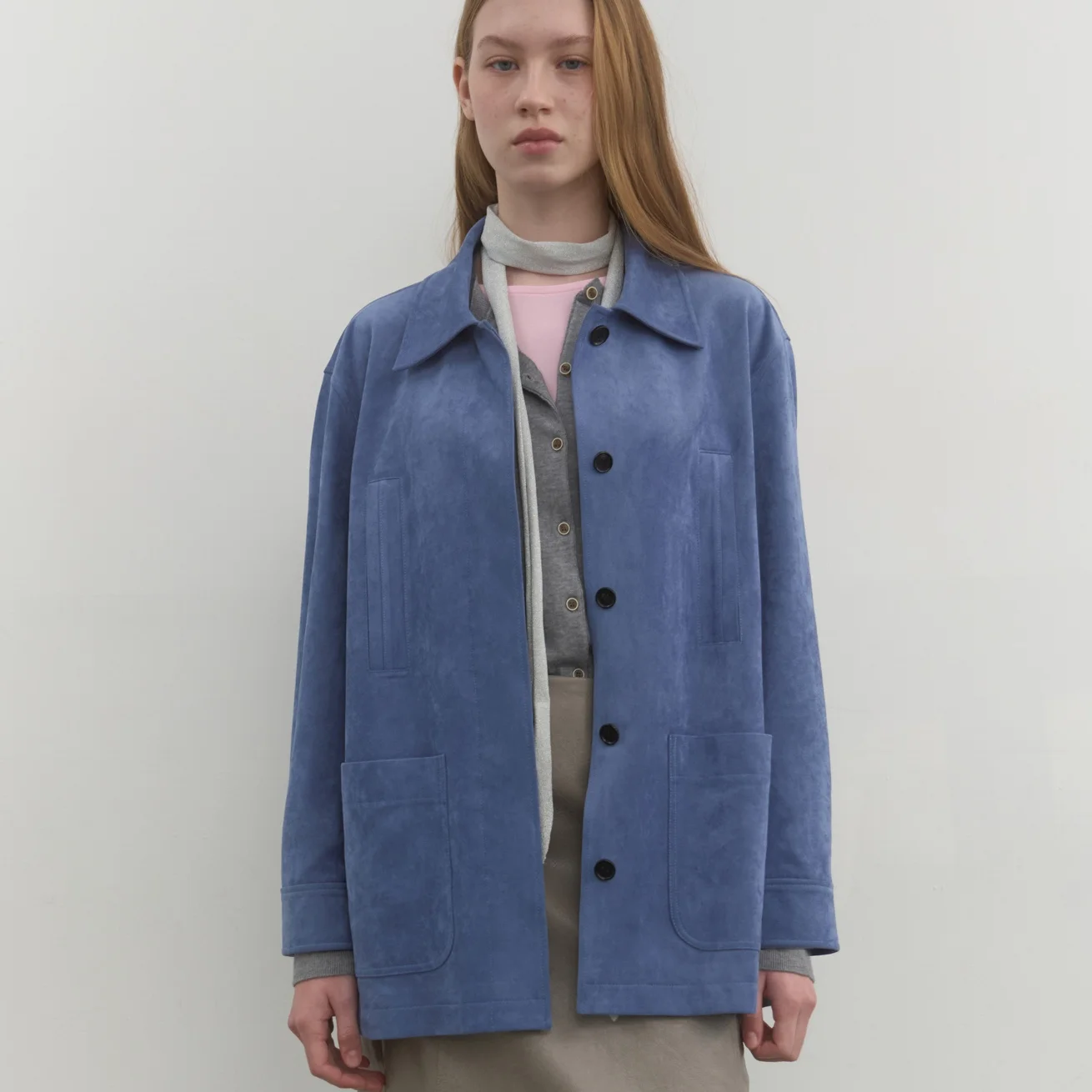 SUEDE SINGLE HALF JACKET_BLUE