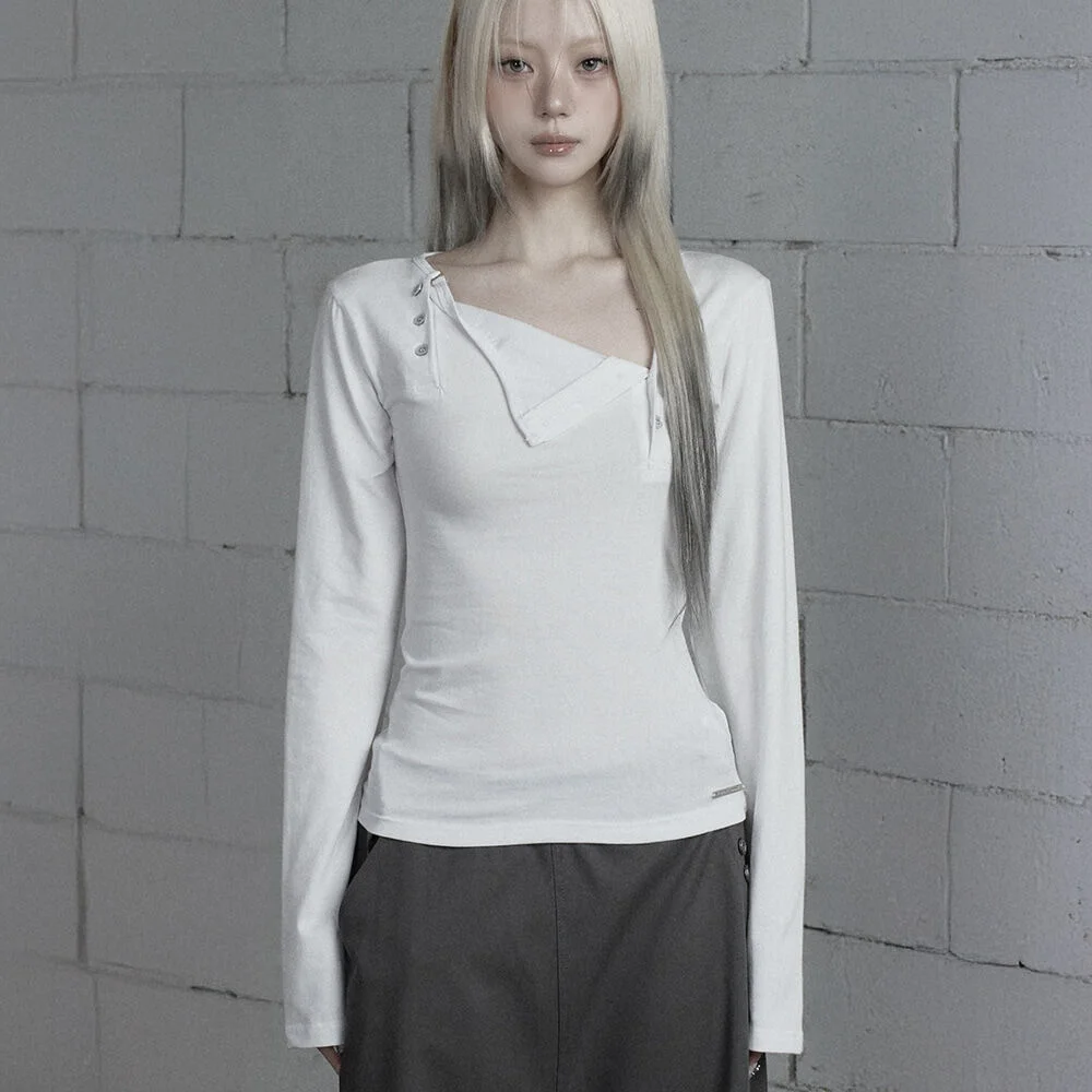 Two-Line Button Long Sleeve (White)