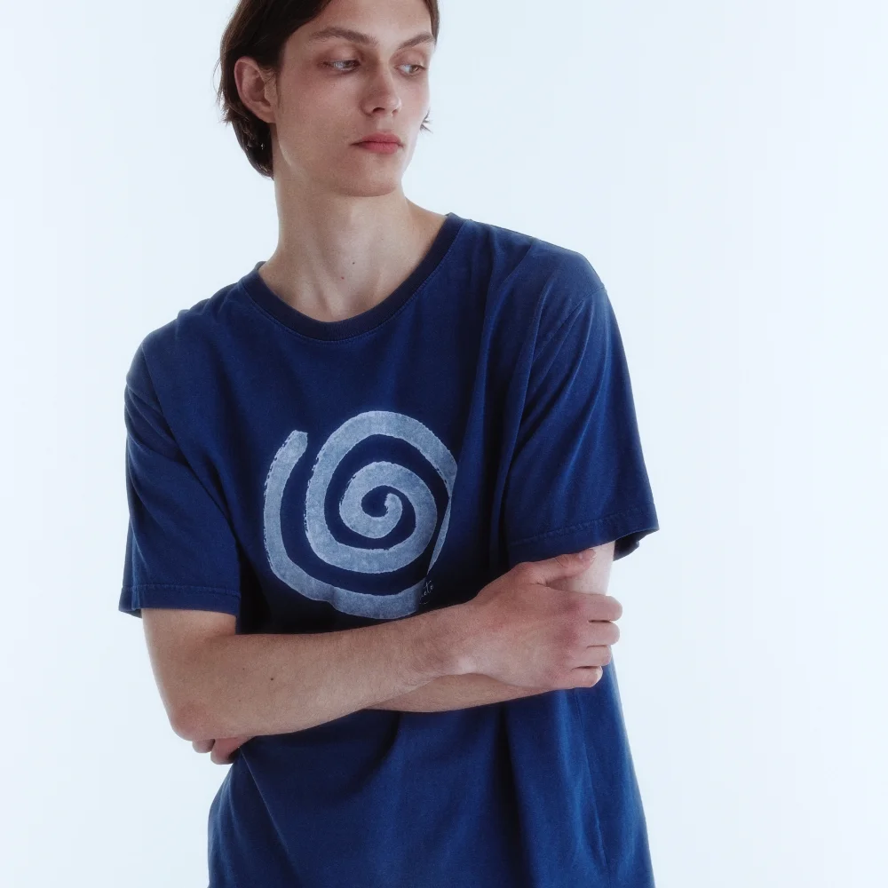 Sulfur Dyed Blow Wind Print T-Shirt_Dusty Blue