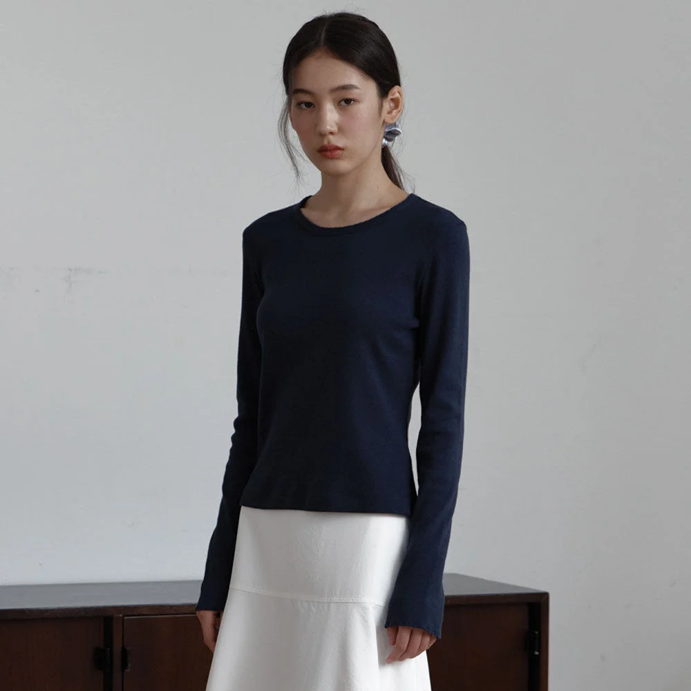 Pointelle Slim Cotton Tee (Navy)
