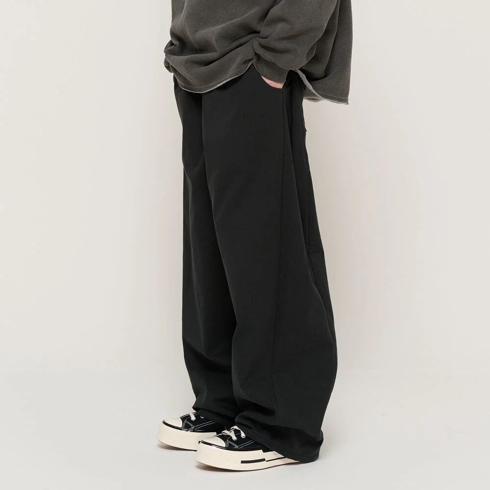 BIO COTTON CURVED BANDING PANTS (BLACK)