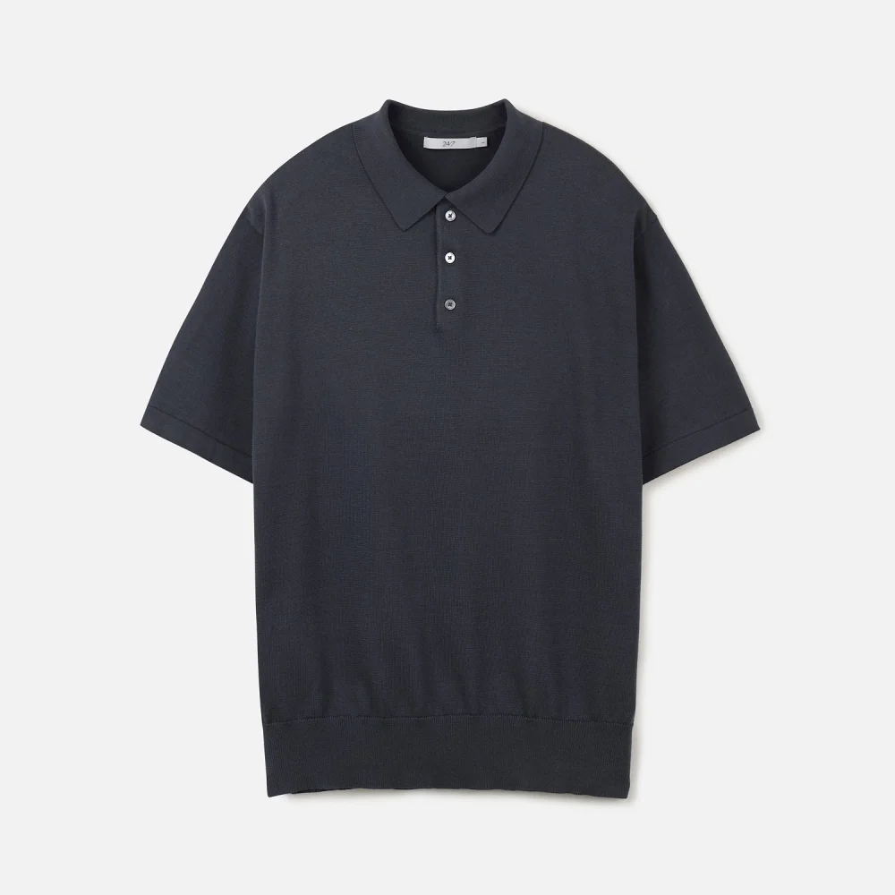 SUPIMA COTTON COLLAR H/S KNIT BLUE (247)