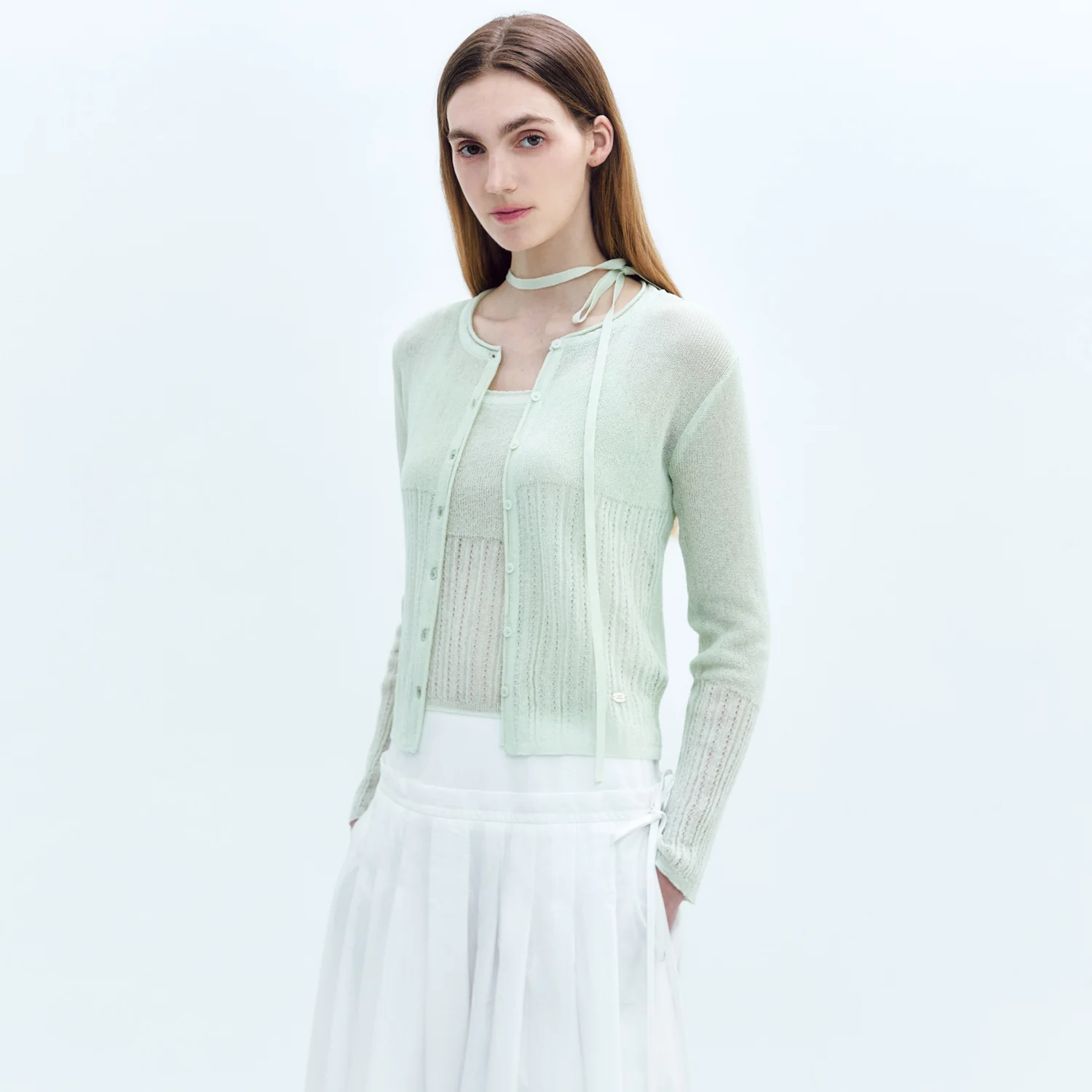 Skasi Weave Cardigan+Top SET GREEN