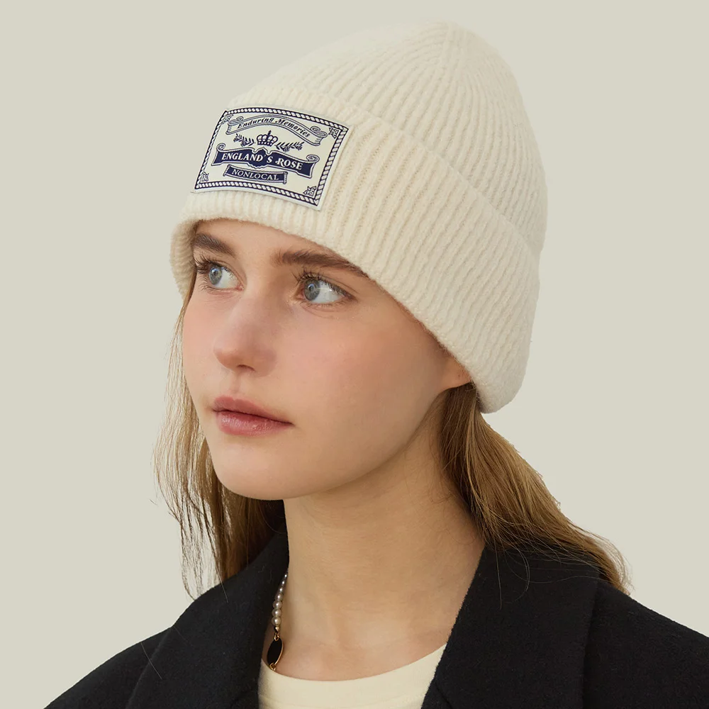 Englands Rose Classic Knit Beanie - Ivory