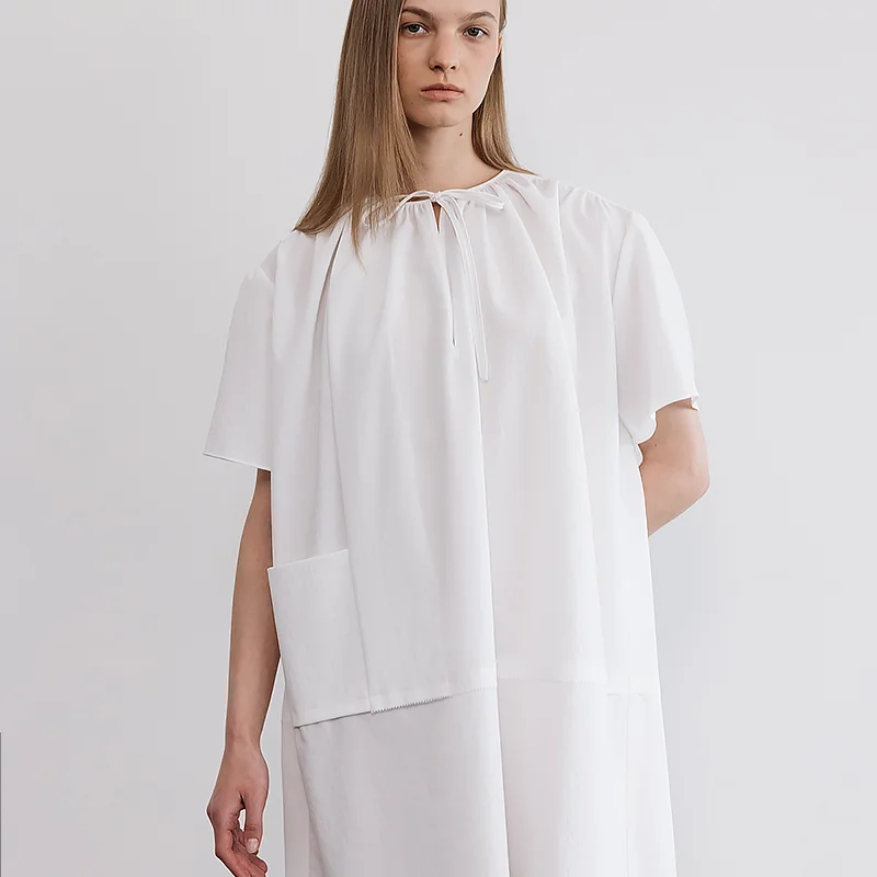 GATHERED NECKLINE DRESS_OW