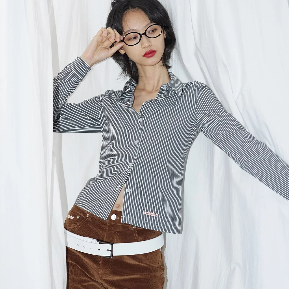 STRIPE SLIM FIT SHIRTS CHARCOAL