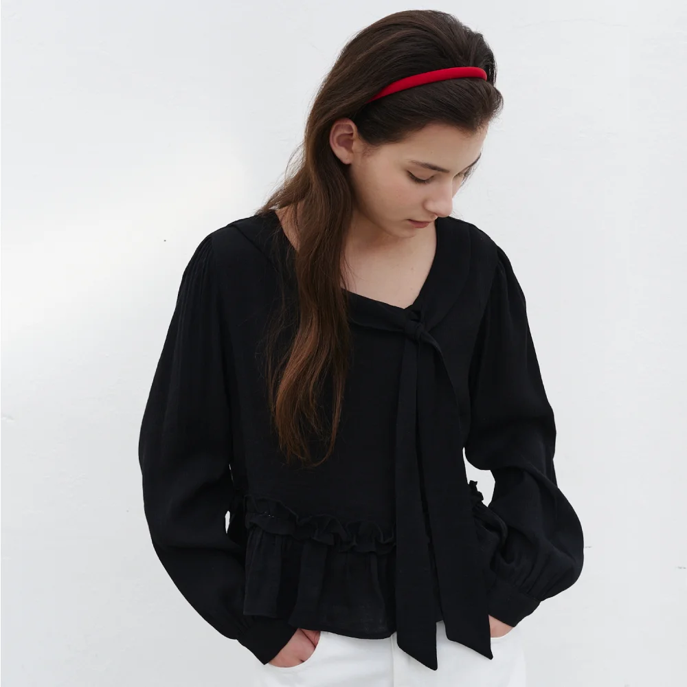 HESED SHIRRING SCARF BLOUSE_BLACK
