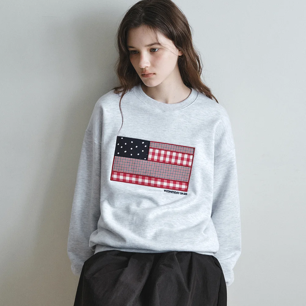 W/Flag Applique Sweatshirt_LIGHT MELANGE(W26TP09)
