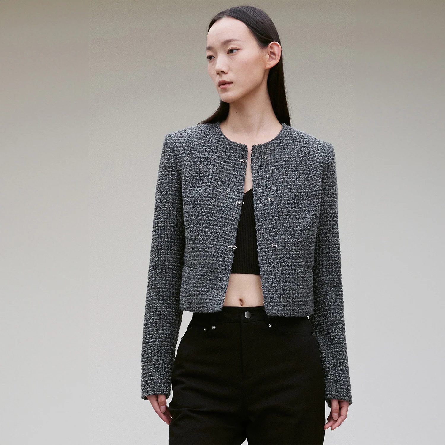 WOOL BLEND TOGGLE-FASTENING TWEED JACKET