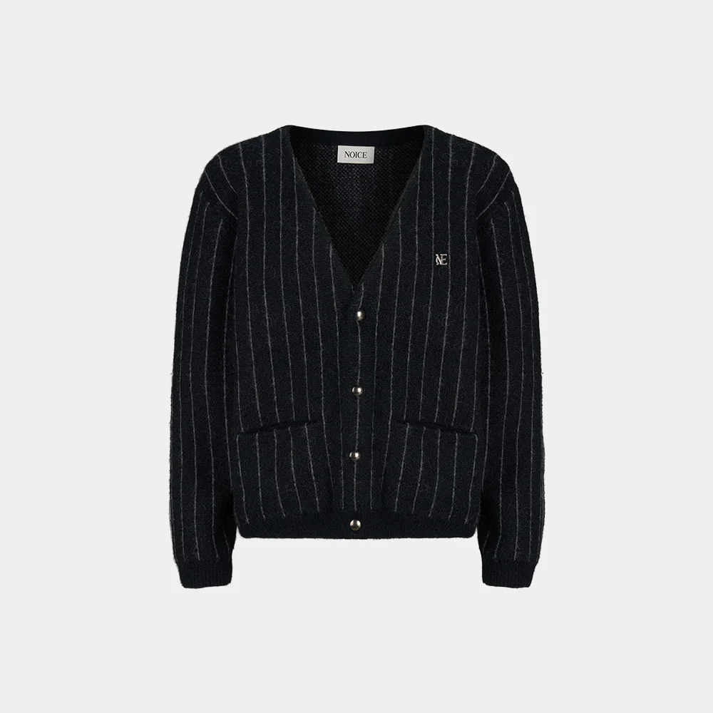 (M) STRIPE MOHAIR KNIT CARDIGAN - BLACK