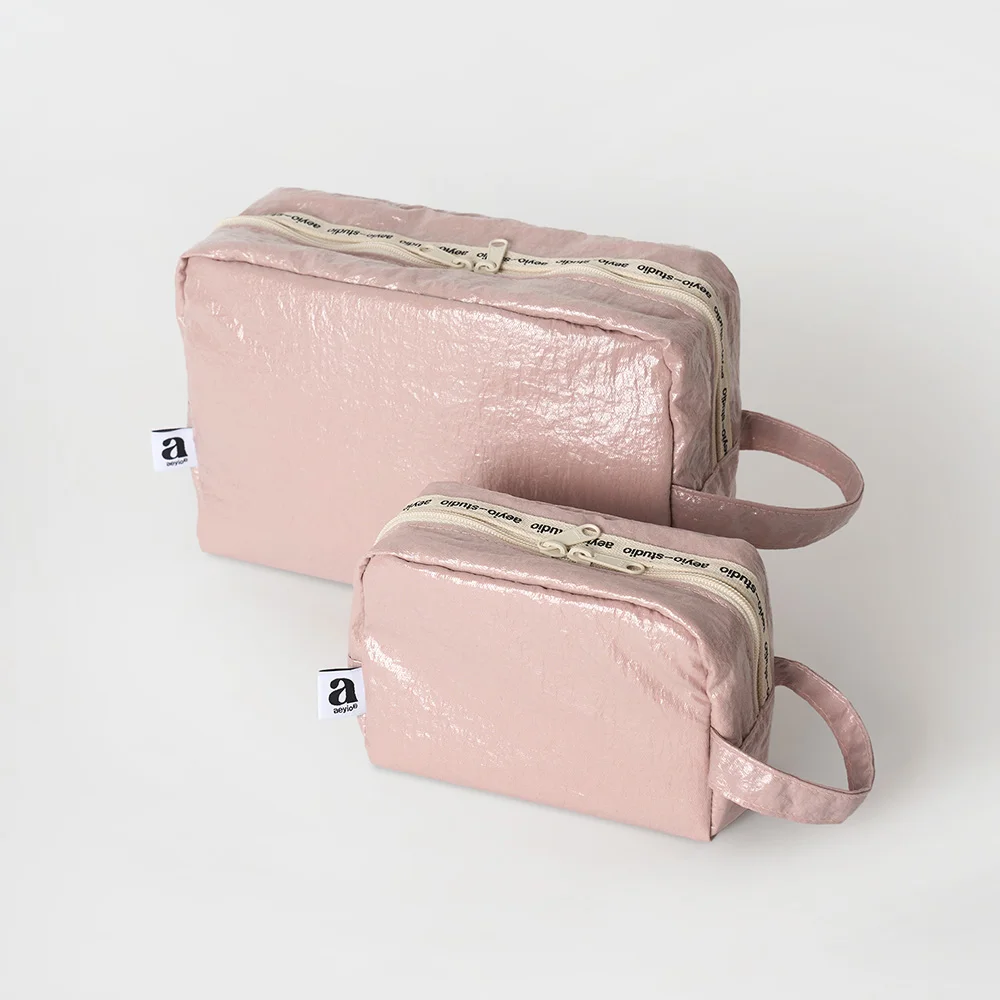 GLOSSY SQUARE HANDLE POUCH_ 光澤 方形 Handle 化妝袋 (3 Colors, 2 Sizes)_APO5001/5101