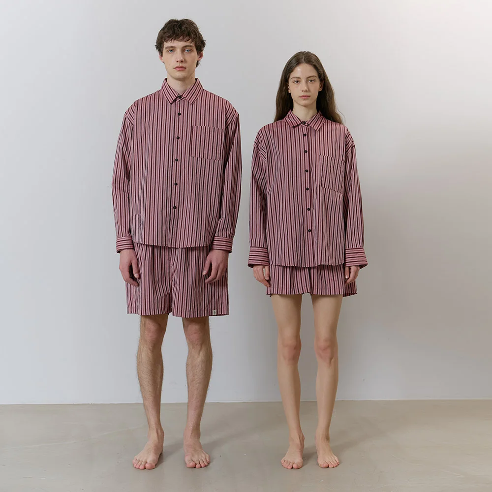 STRIPE PAJAMA COUPLE SET_cherry pink