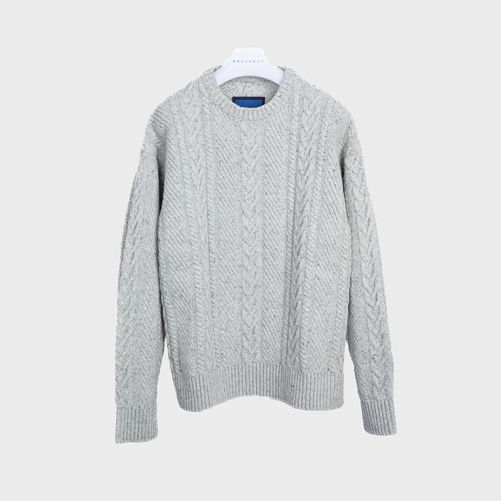 CABLE-KNIT CREW NECK SWEATER_GREY