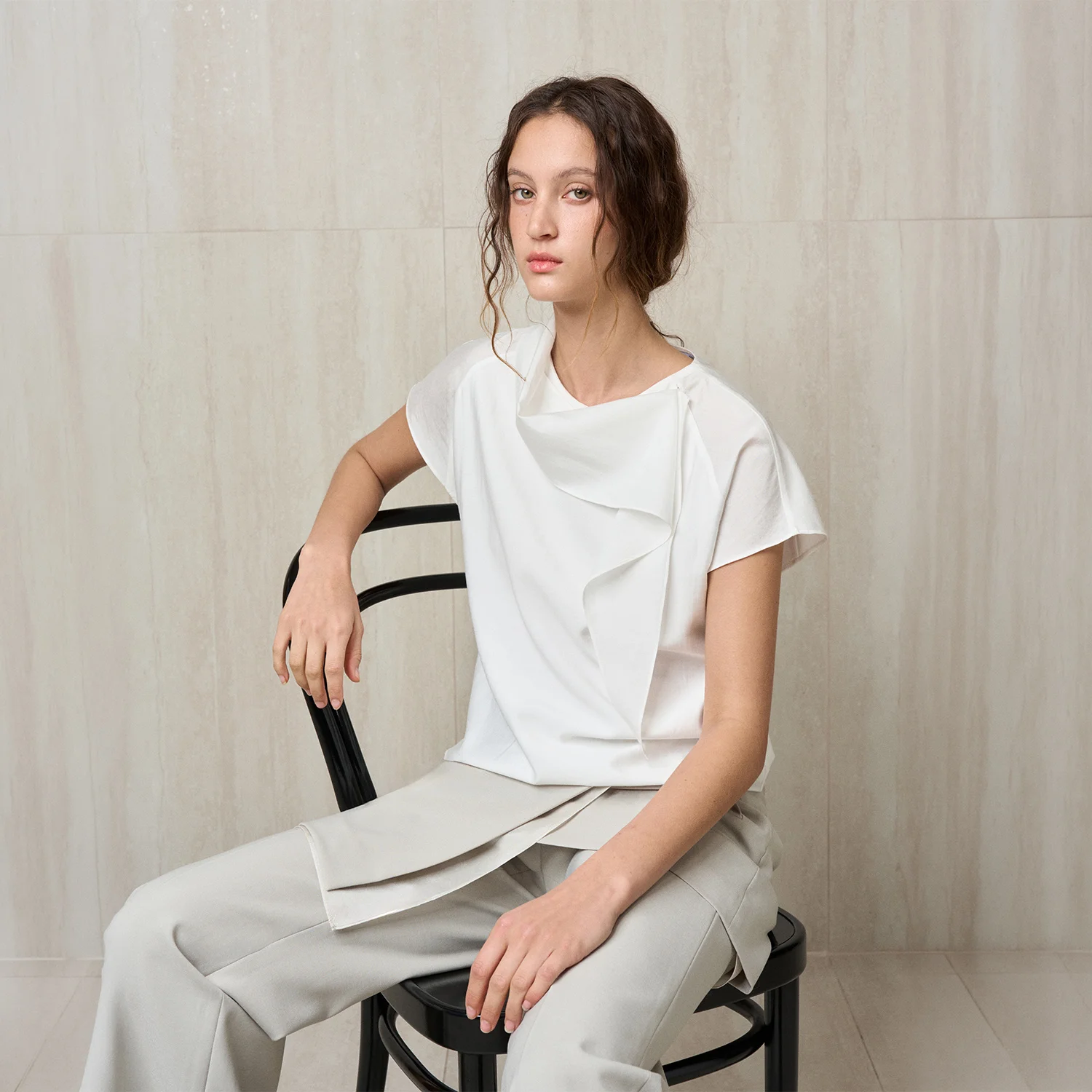 SCARF-DETAIL BLOUSE WHITE