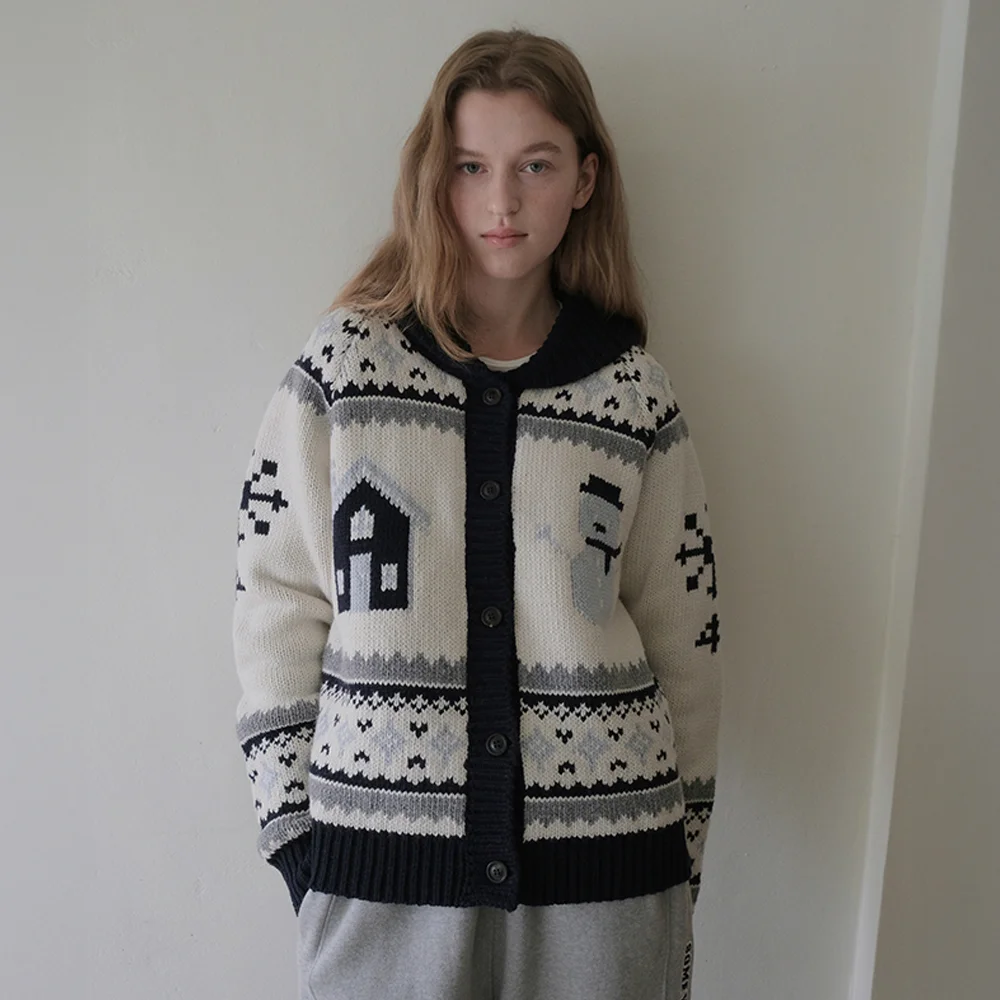 Snowman Nordic Wool Cowichan Cardigan - Ivory
