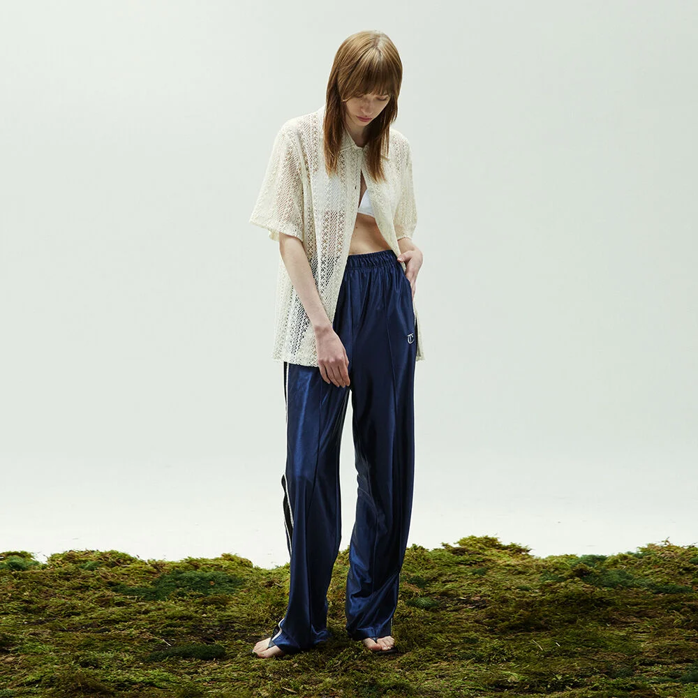 METALLIC WIDE TRACK PANTS