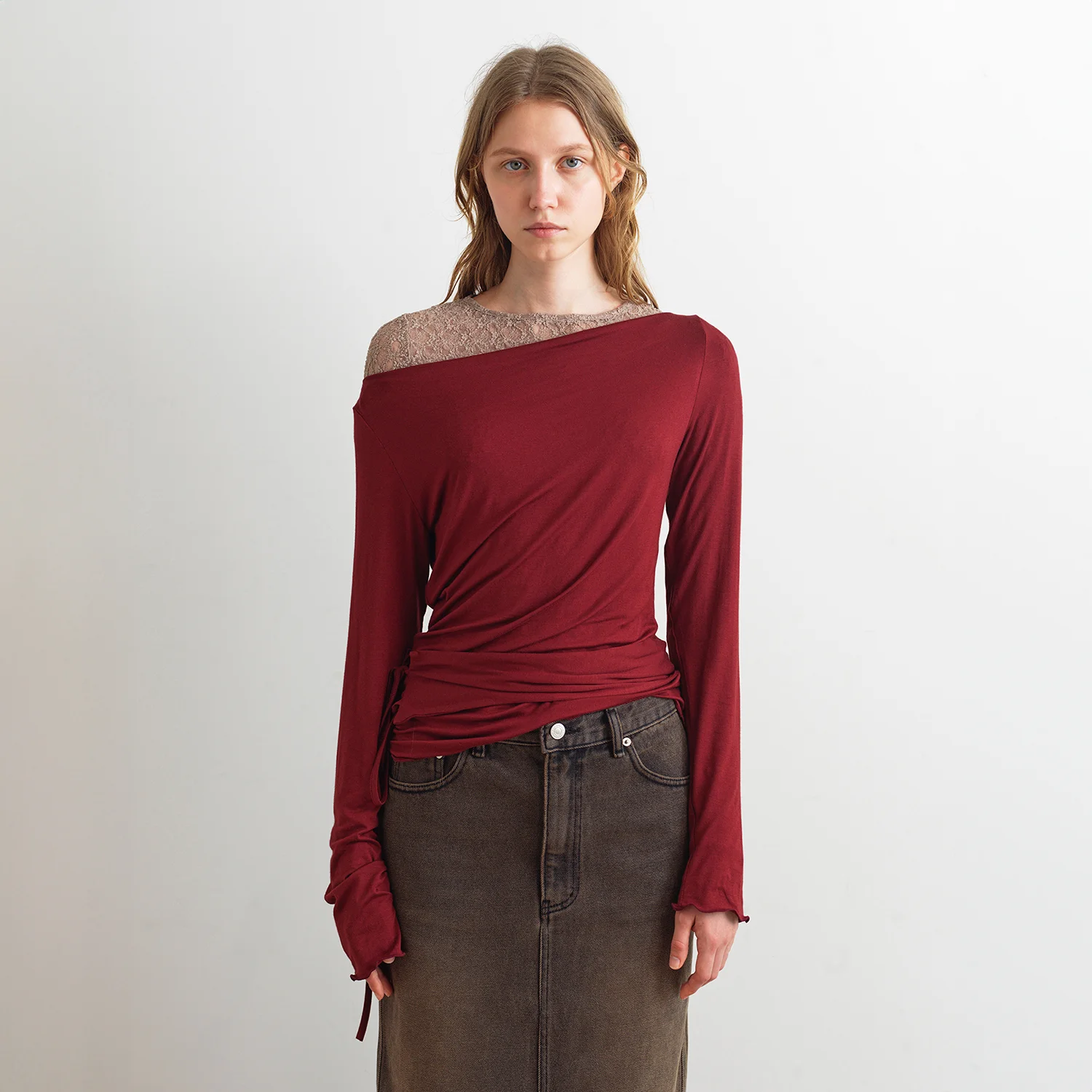 BOAT NECK TWO WAY STRAP TOP - WINE