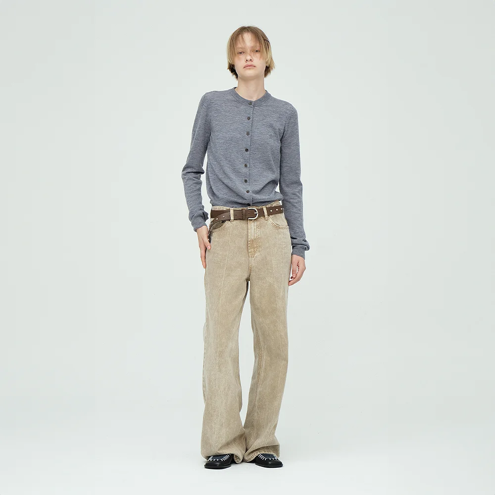 SNOW WASHED BOOTSCUT DENIM_camel