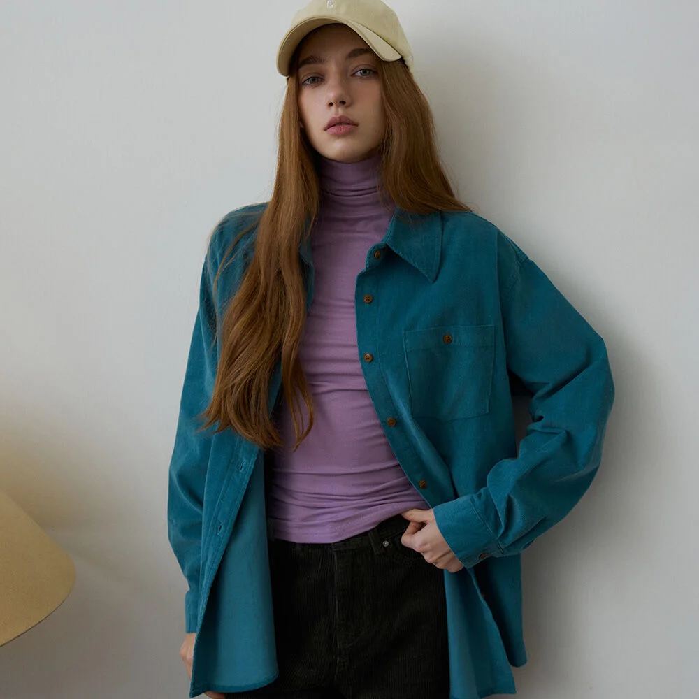 ROVIN VINTAGE CORDUROY OVERSIZED SHIRT 3COL_TEAL BLUE