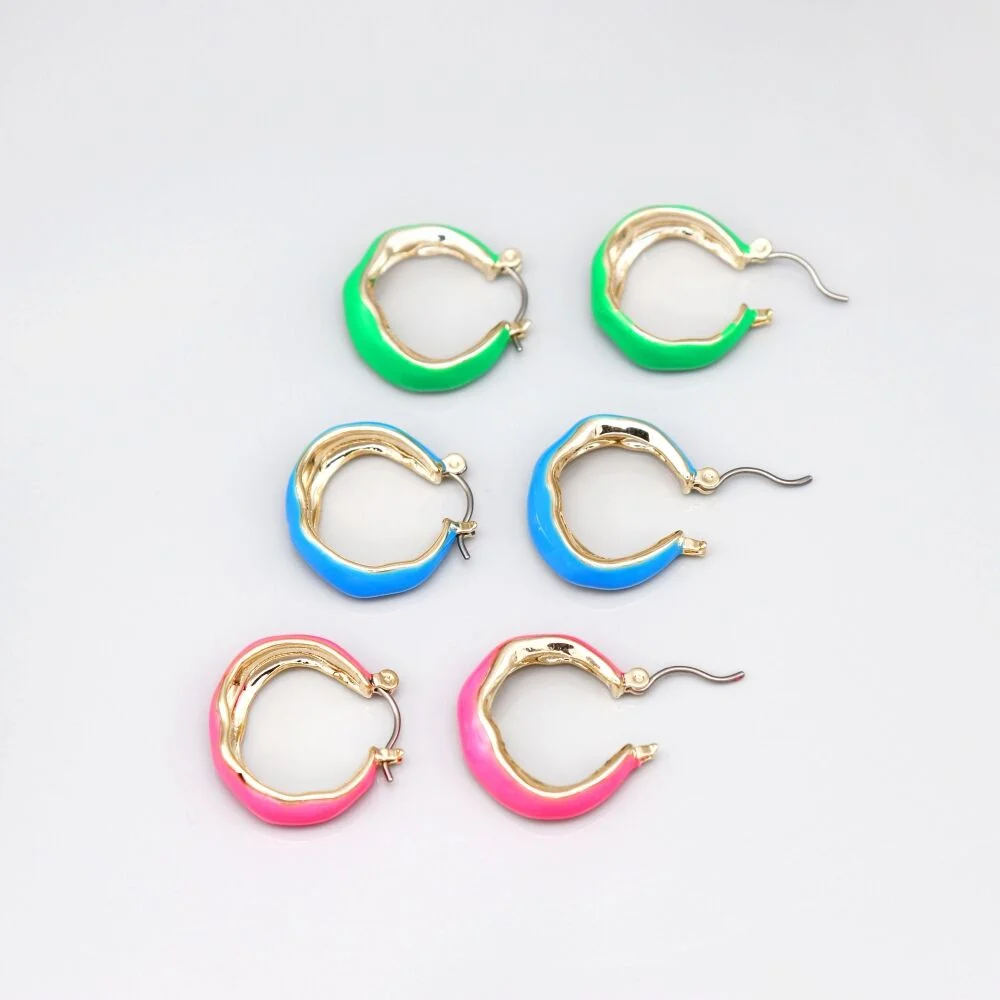 Fancy color epoxy hoop Eearings 鮮明 螢光 色 點綴 醒目 圈形 耳環