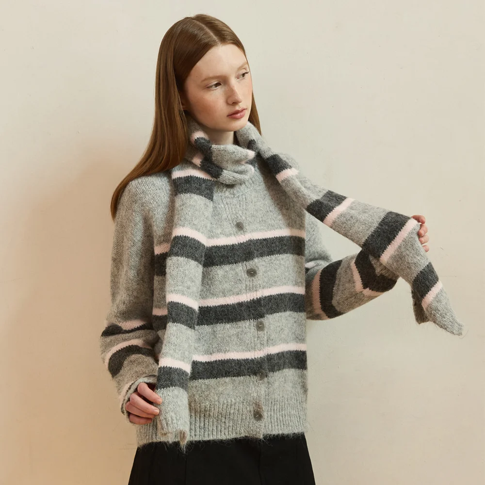 Mix stripe round neck cardigan - 3color