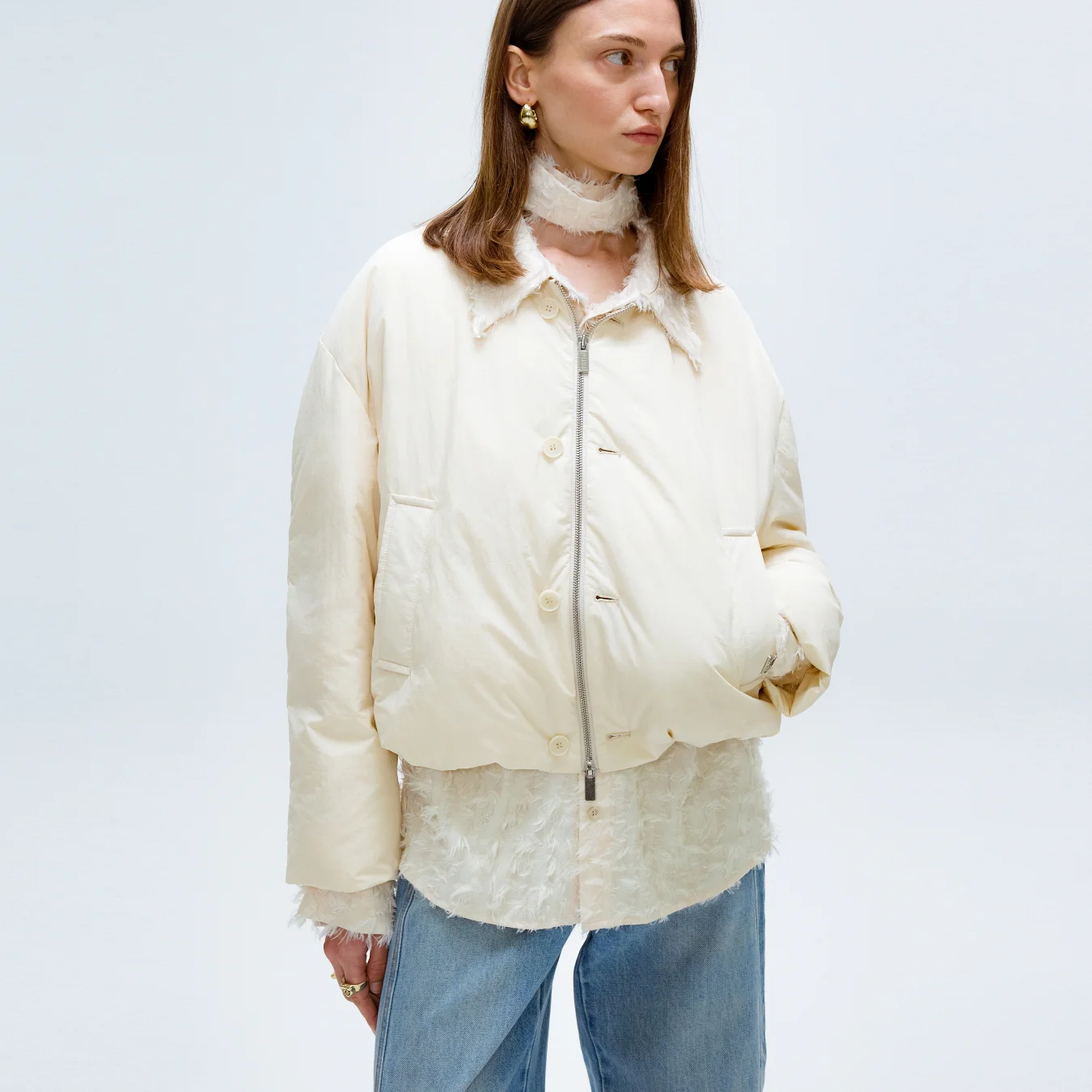 LIGHTWEIGHT COLLARLESS DOWN JACKET_IVORY