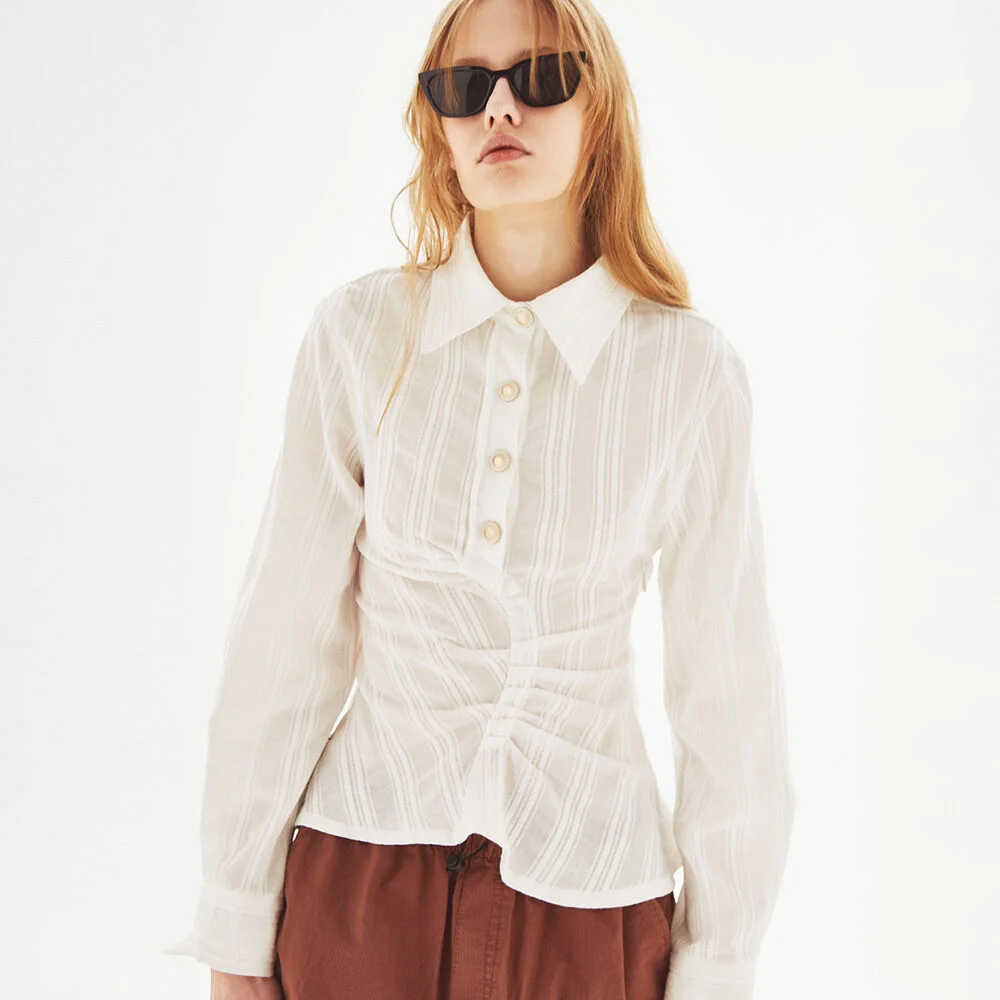 Twisted Button Collar Blouse