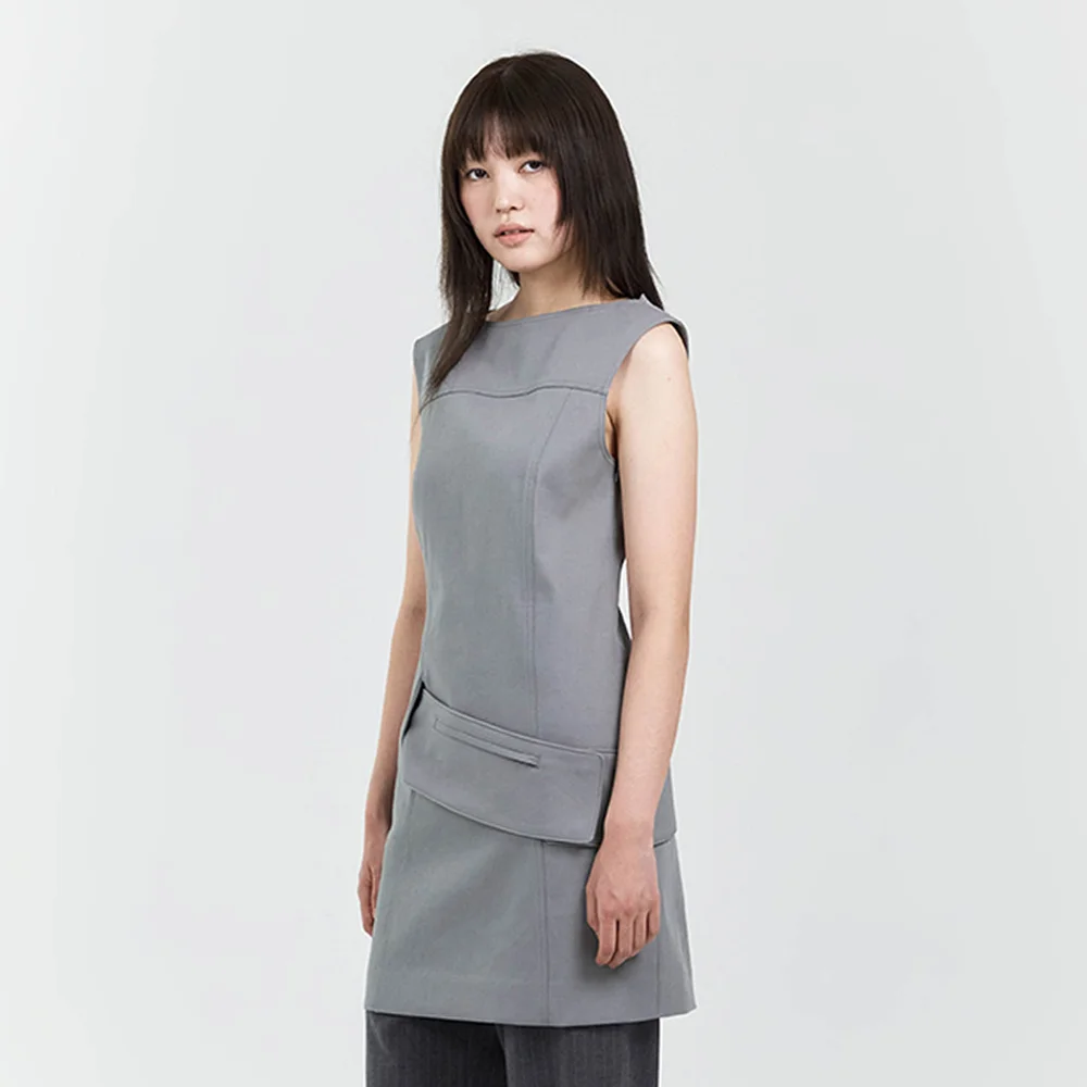 BELTED POCKET DRESS SLATE GREY
