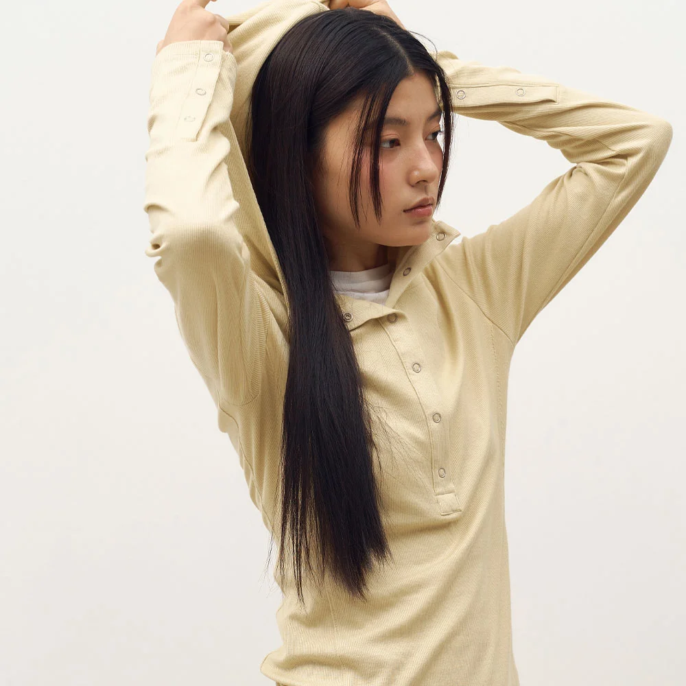 Slim Button Up Hoodie in Mustard