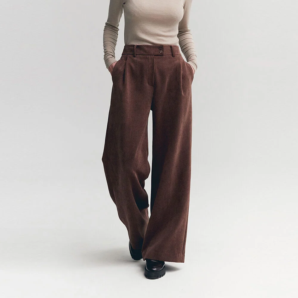 CORDUROY PINTUCK WIDE PANTS(STONE BROWN)