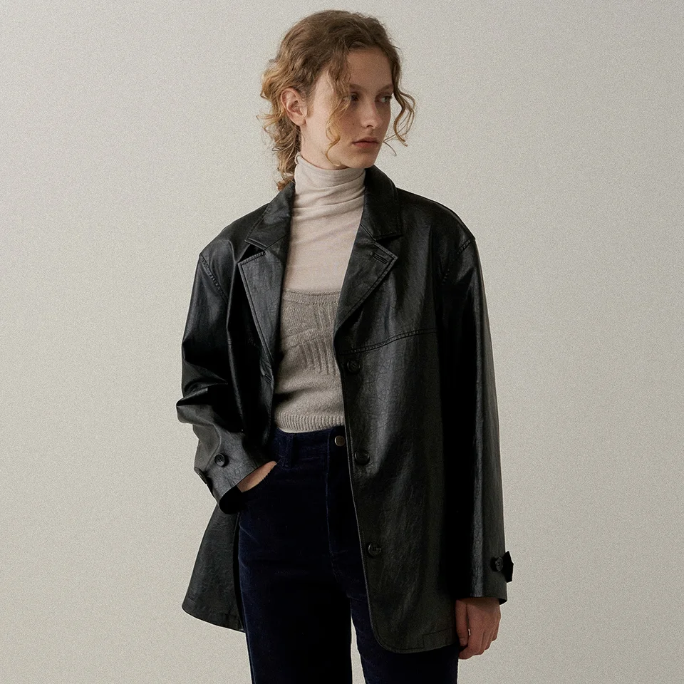 faux leather overfit jacket (black)