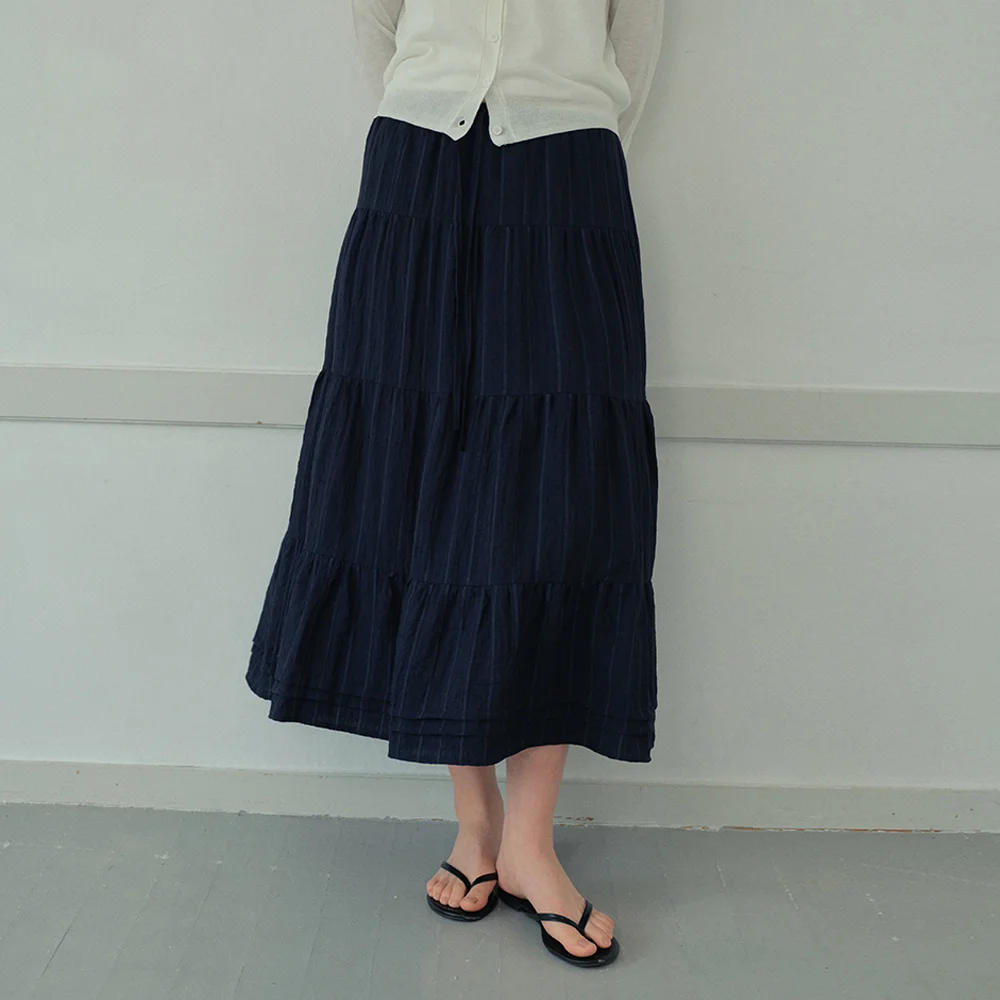 Check Cancan Long Skirt_NAVY(WB6SK04)