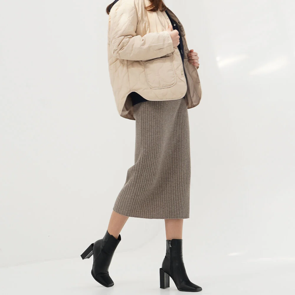 Cashmere Ribbed Knit Skirt_D.Beige