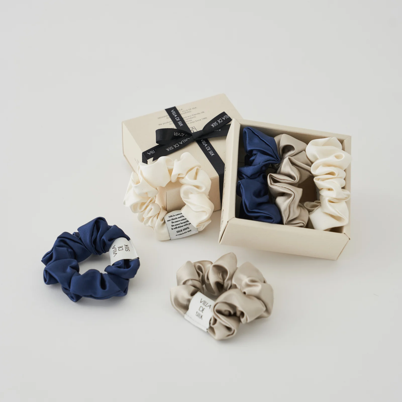 Baby scrunchie 3set(White/Silver/Navy)真絲 髮圈 套裝
