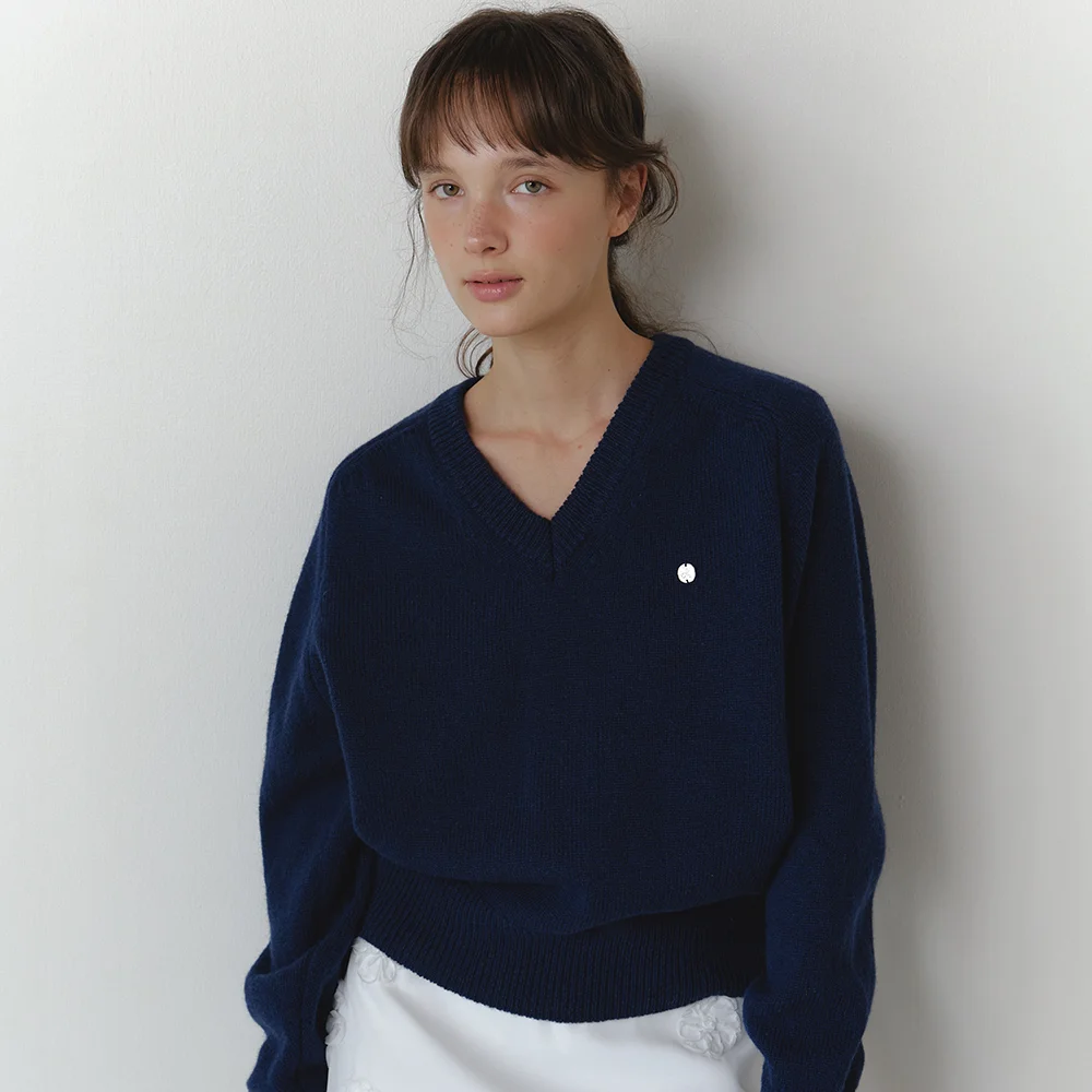 V-neck shetland wool knitwear_navy