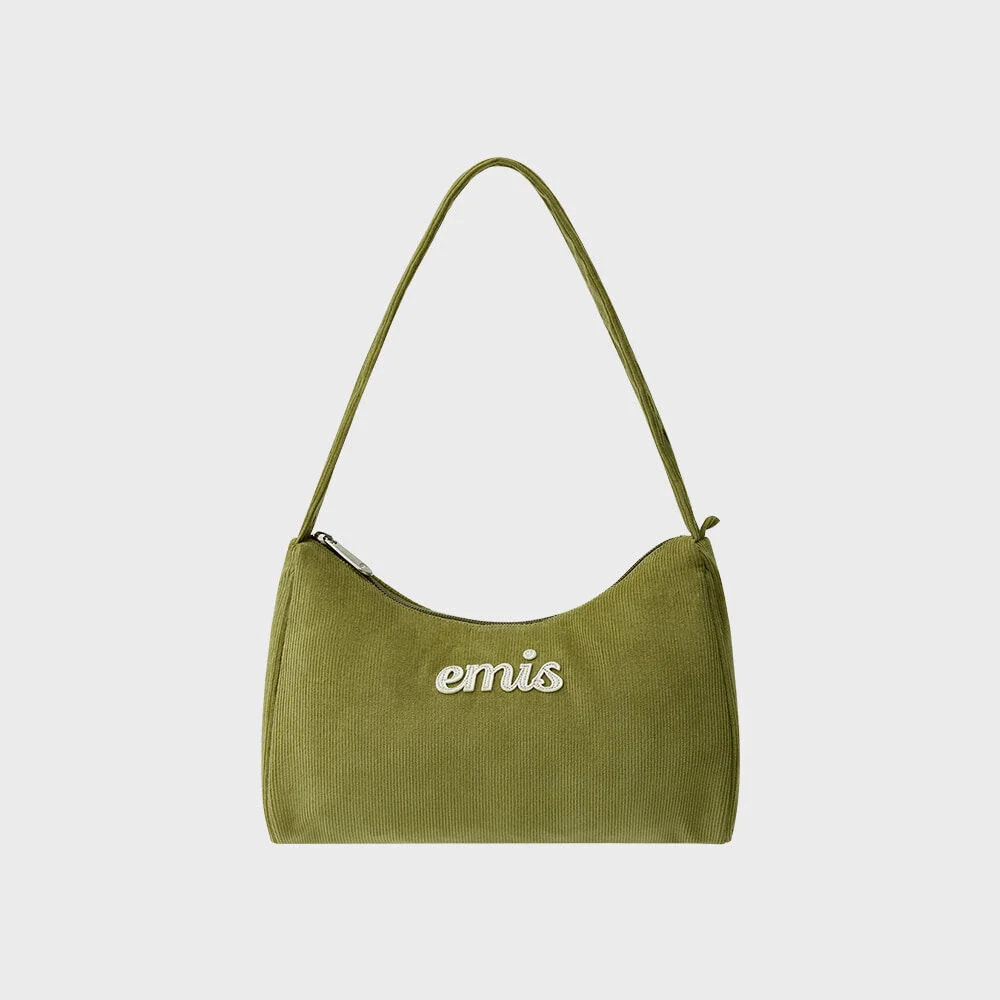 CORDUROY APPLIQUE HOBO BAG-OLIVE