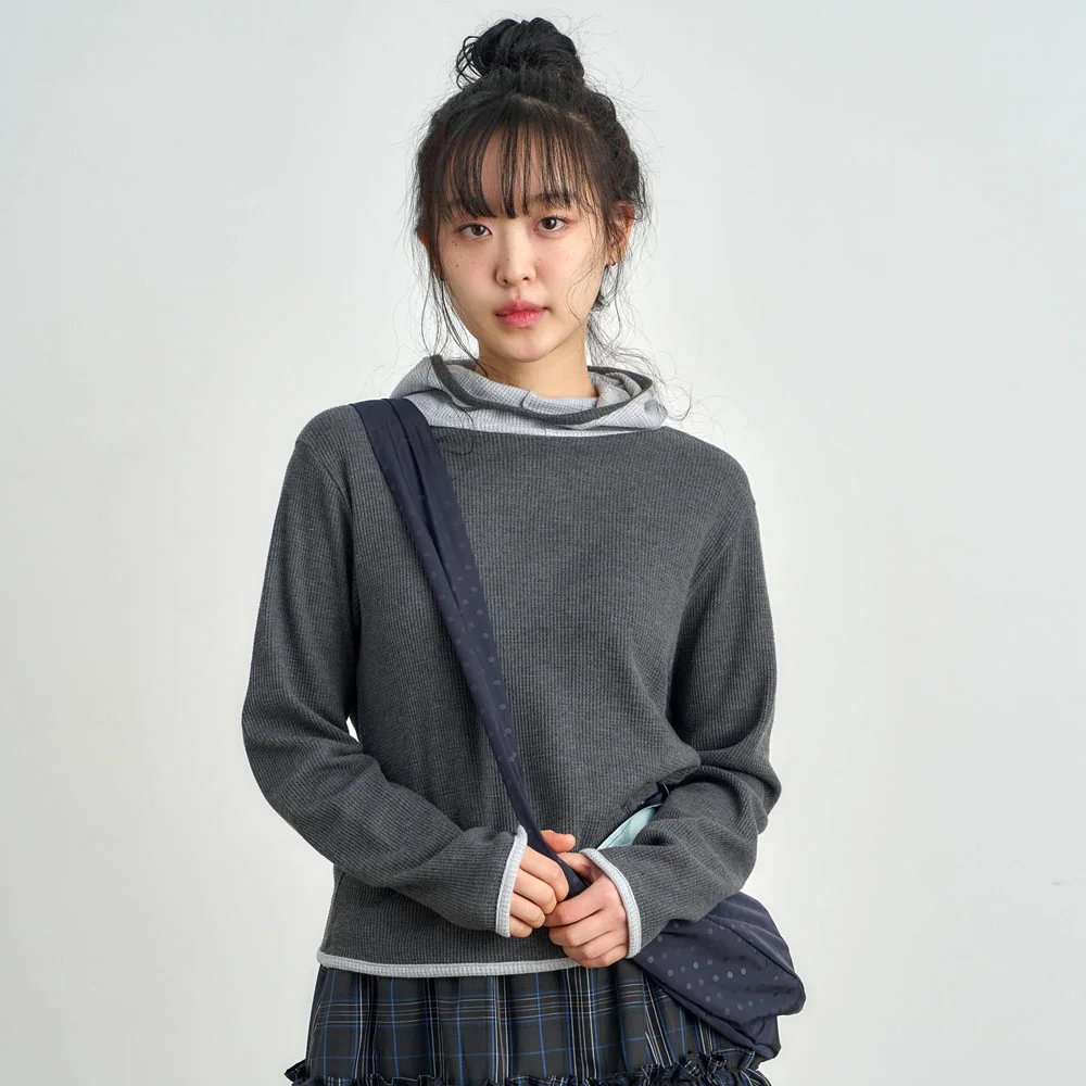ke308-Balaclava Waffle Hoodie Charcoal