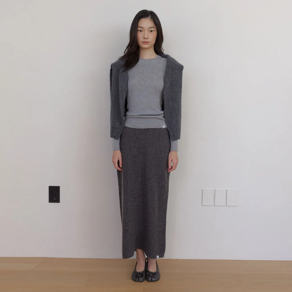 AS BASIC KNIT MIDI SKIRT (GREY)
