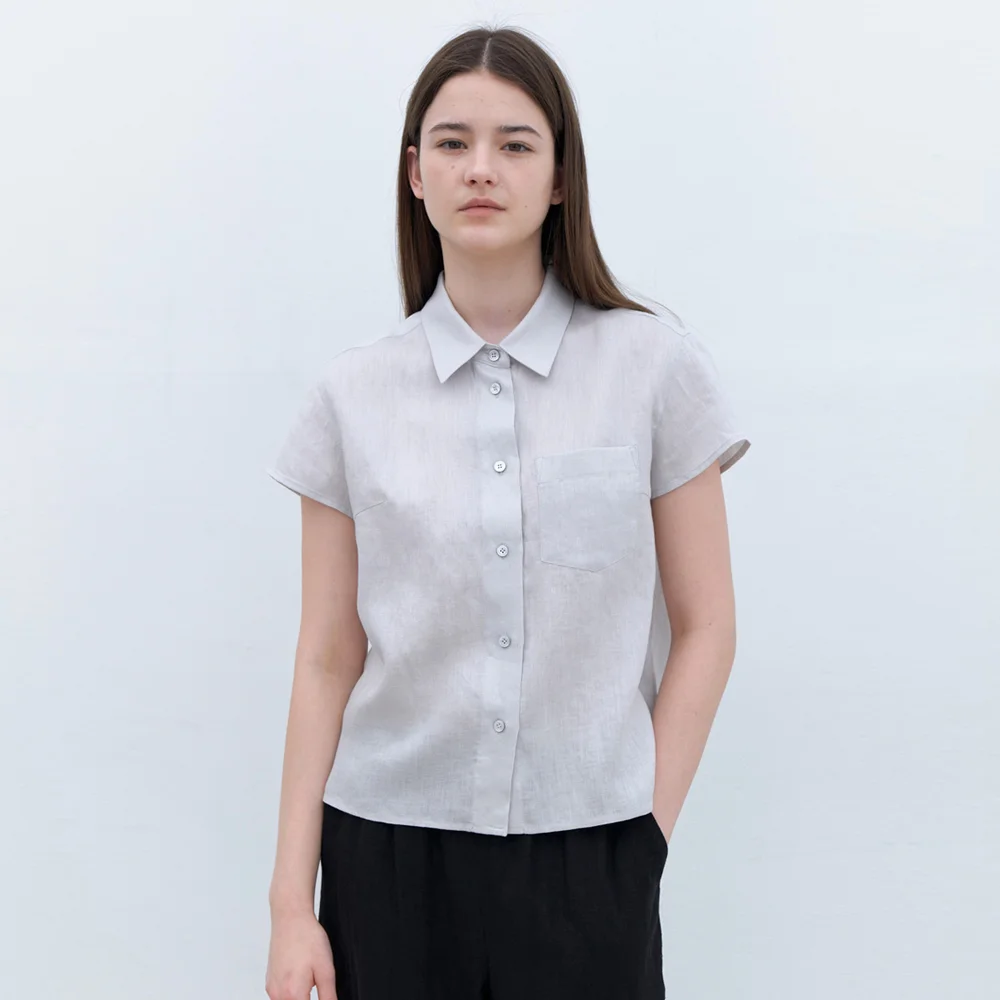 linen short sleeve shirt-light grey