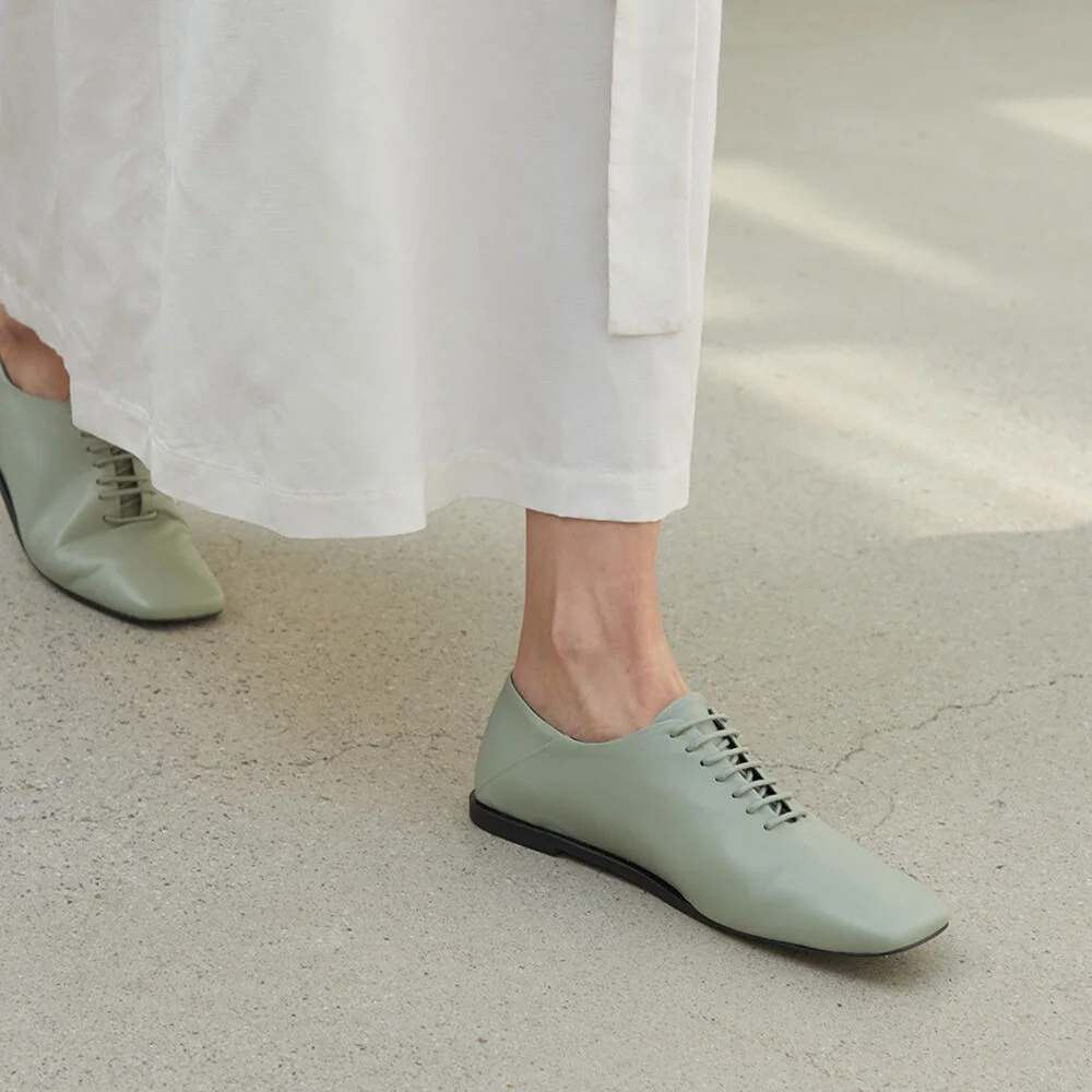 Terri Derbies Leather Mint Grey