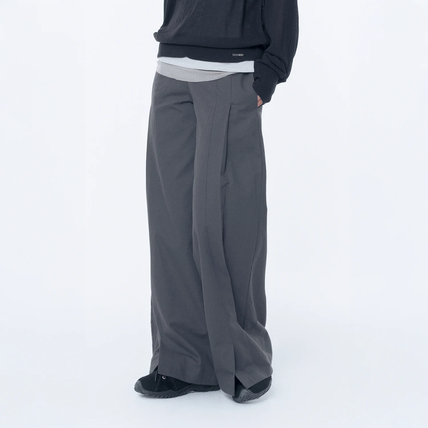 Side fly wide pants CHARCOAL