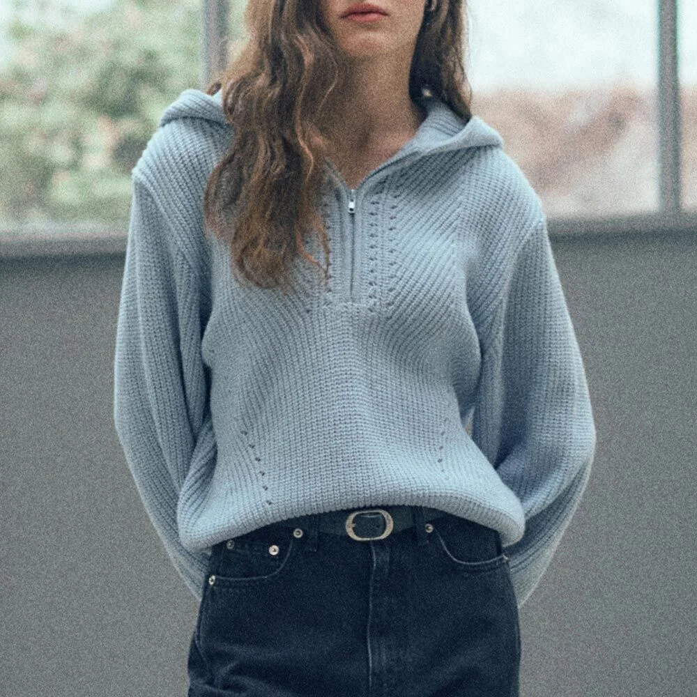 Half Zip-Up Hood Knit SK3XP257-AM