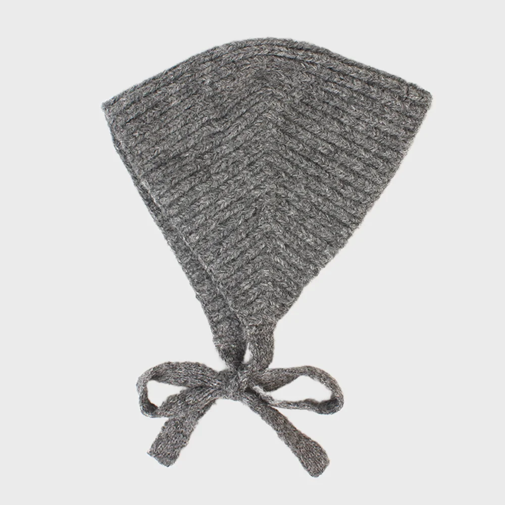 Wool Knitting Wamer Gray Bonnet Hat Bonnet Hat