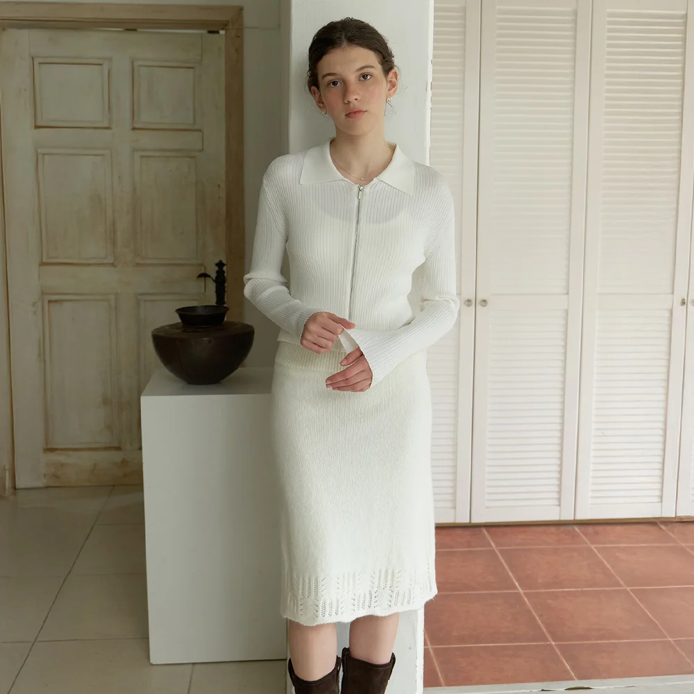 Lene knit zip-up cardigan (ivory)
