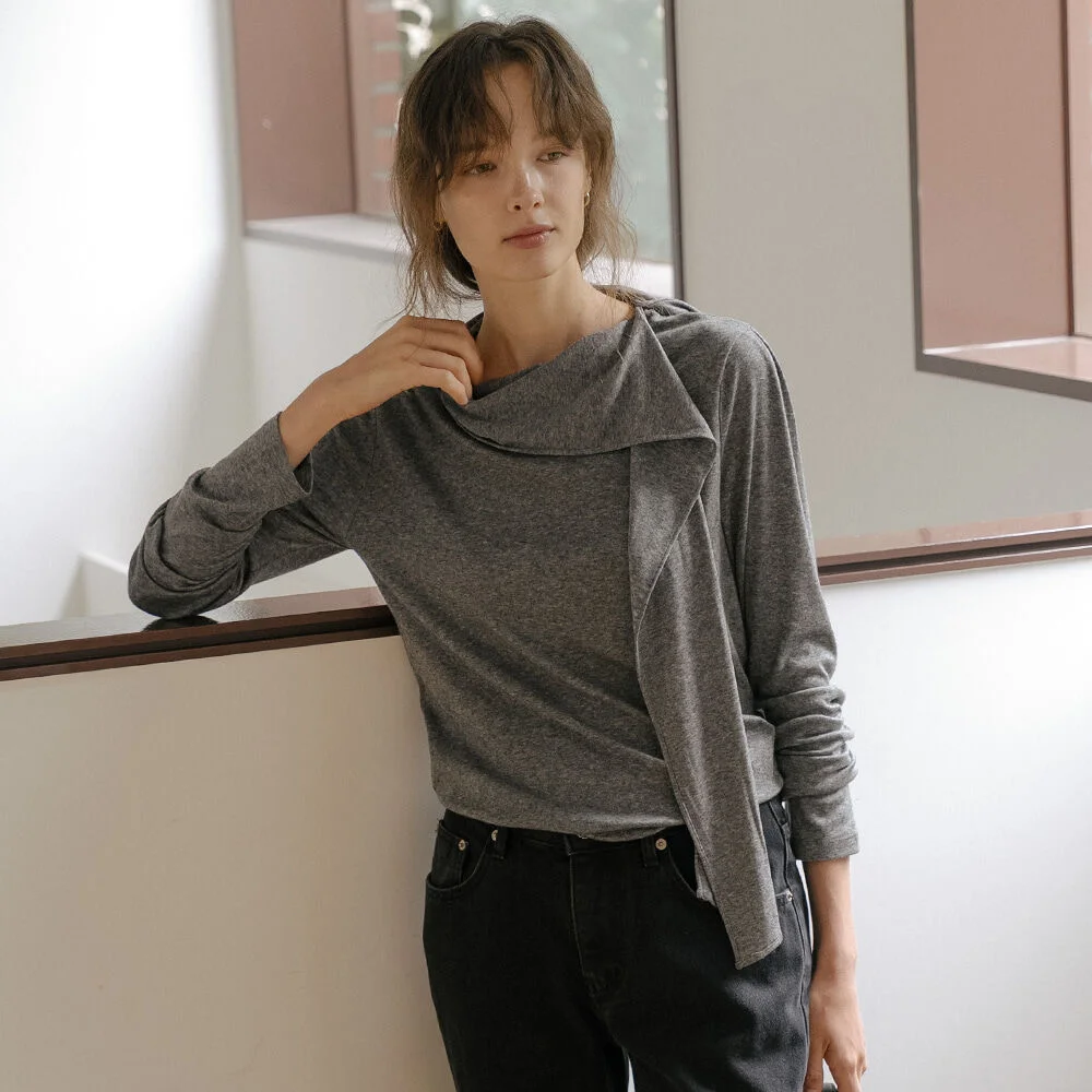 Wool stretch scarf t-shirt _Charcoal