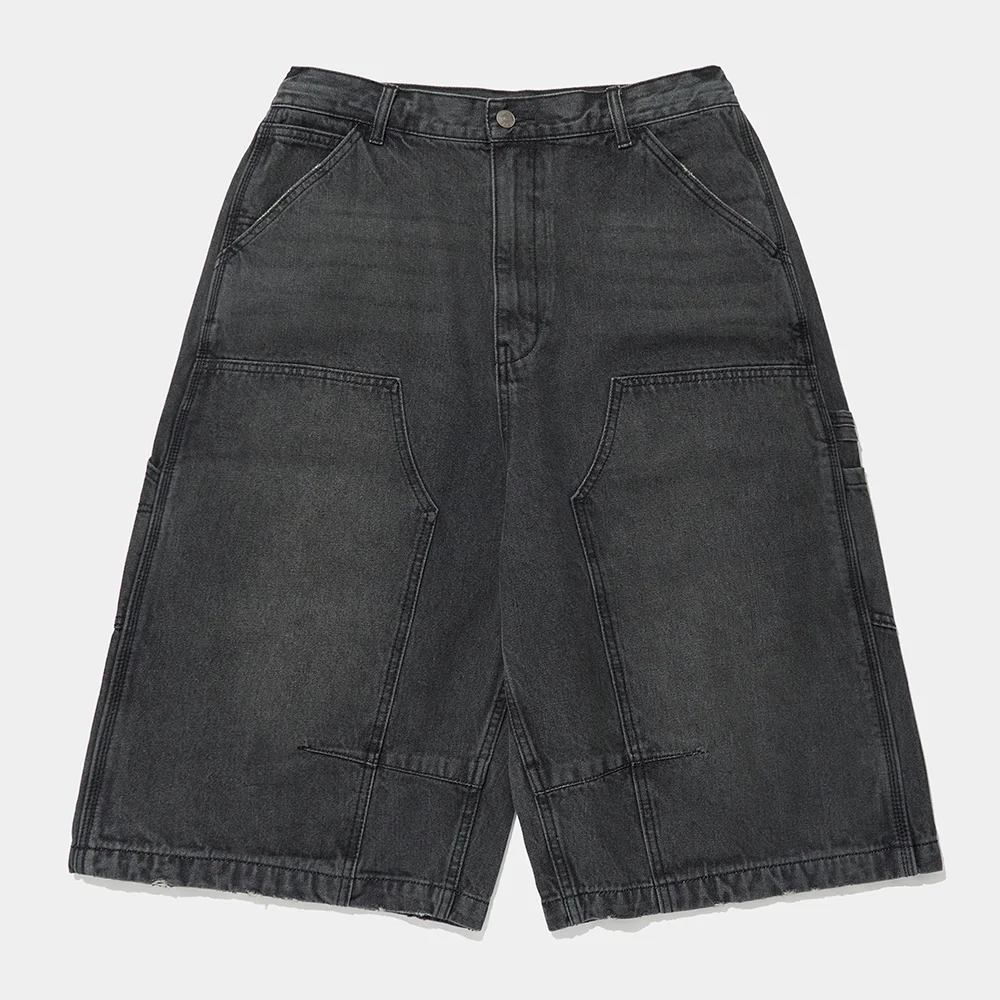 UTILITY DOUBLE-KNEE DENIM BERMUDA SHORTS PANTS_BLACK JEAN