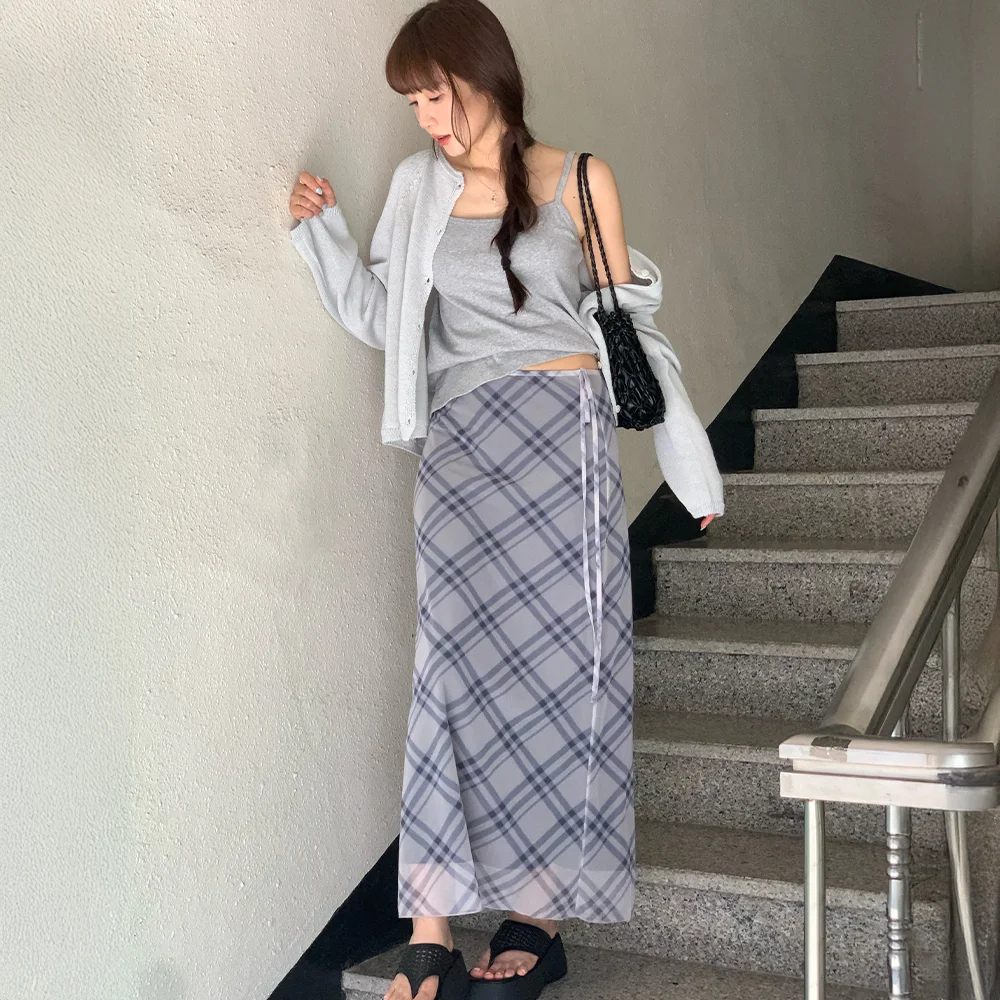 Check sheer long skirt _Ivory